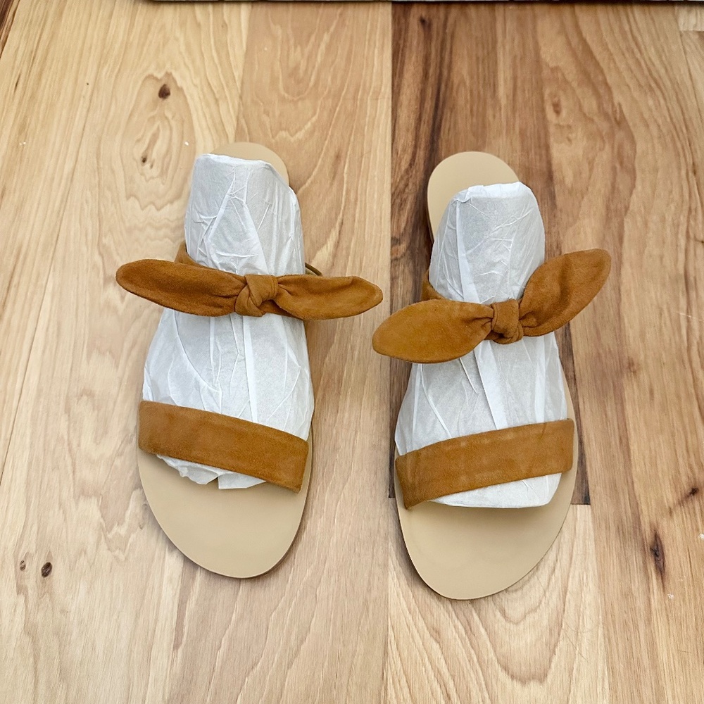 Talbots Tan Suede Leather Knotted Slide Sandals